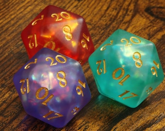 Mystical Opal Large D20 Dice collection - Extra Large D20 - Oversized Frosted dice for DnD, - TTRPG Game Kit