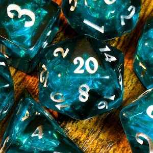 Abyssal Opal Dice Set – Dark Teal Blue with Holographic Foil, TTRPG Game Kit for DnD and Role-Playing Games