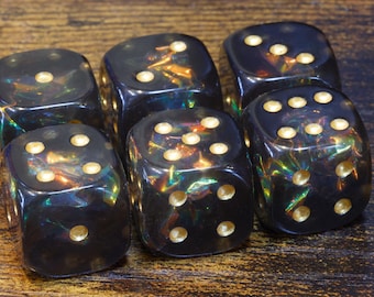 Shadow Opals Six-Sided Dice – Pip dice with Holographic inclusions, Iridescent film, Translucent holo glitter, DnD Dice, Game Kit DnD & RPGs