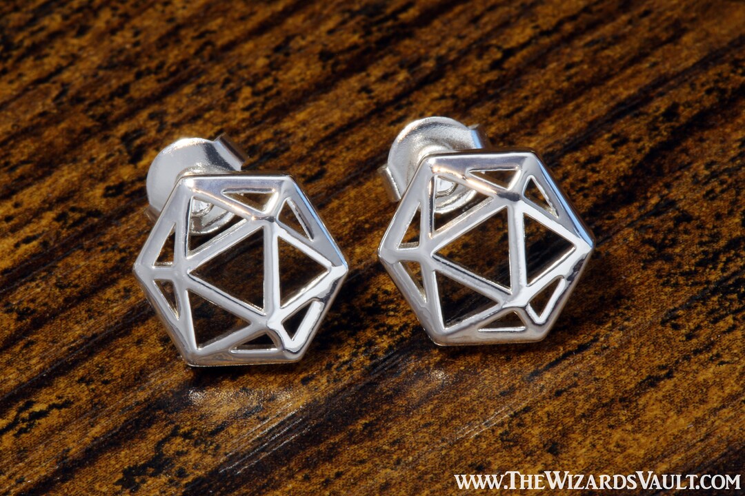 D20 Dice Stud Earrings, Silver Dice Earrings, Dungeons and Dragons