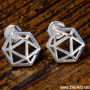 D20 Dice stud earrings, Silver dice earrings, Dungeons and dragons jewelry, D&D accessories, DnD jewellery, geeky gift, polyhedral dice