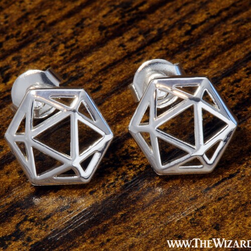 D20 Dice Stud Earrings Silver Dice Earrings Dungeons and Etsy
