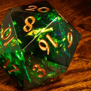 Sacred Emerald Chonk D20 Dice - Extra Large D20 - Sharp Edge resin dice , Dice for Tabletop rpg games, Dice for DnD dice - TTRPG Game Kit