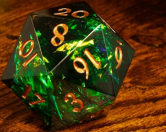 Sacred Emerald Chonk D20 Dice - Extra Large D20 - Sharp Edge resin dice , Dice for Tabletop rpg games, Dice for DnD dice - TTRPG Game Kit