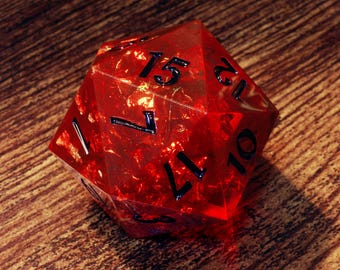 Vampire&#39;s Kiss Chonk D20 Dice - Extra Large D20 - Ruby Red Sharp edge resin dice , Dice for DnD and Tabletop rpg games - TTRPG Game Kit