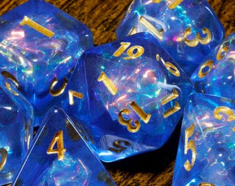 Tempest Opal Dice Set – Electric Blue with Holographic Lightning, TTRPG accessory for DnD and Role-Playing Games