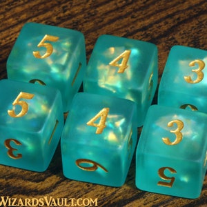 Leviathan's Soul D6 dice - Seafoam green Holographic inclusions , Frosted Translucent with holo glitter, DnD Dice