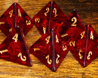 Cherry Opal D4 Dice Set, Dark Red with Holographic Foil