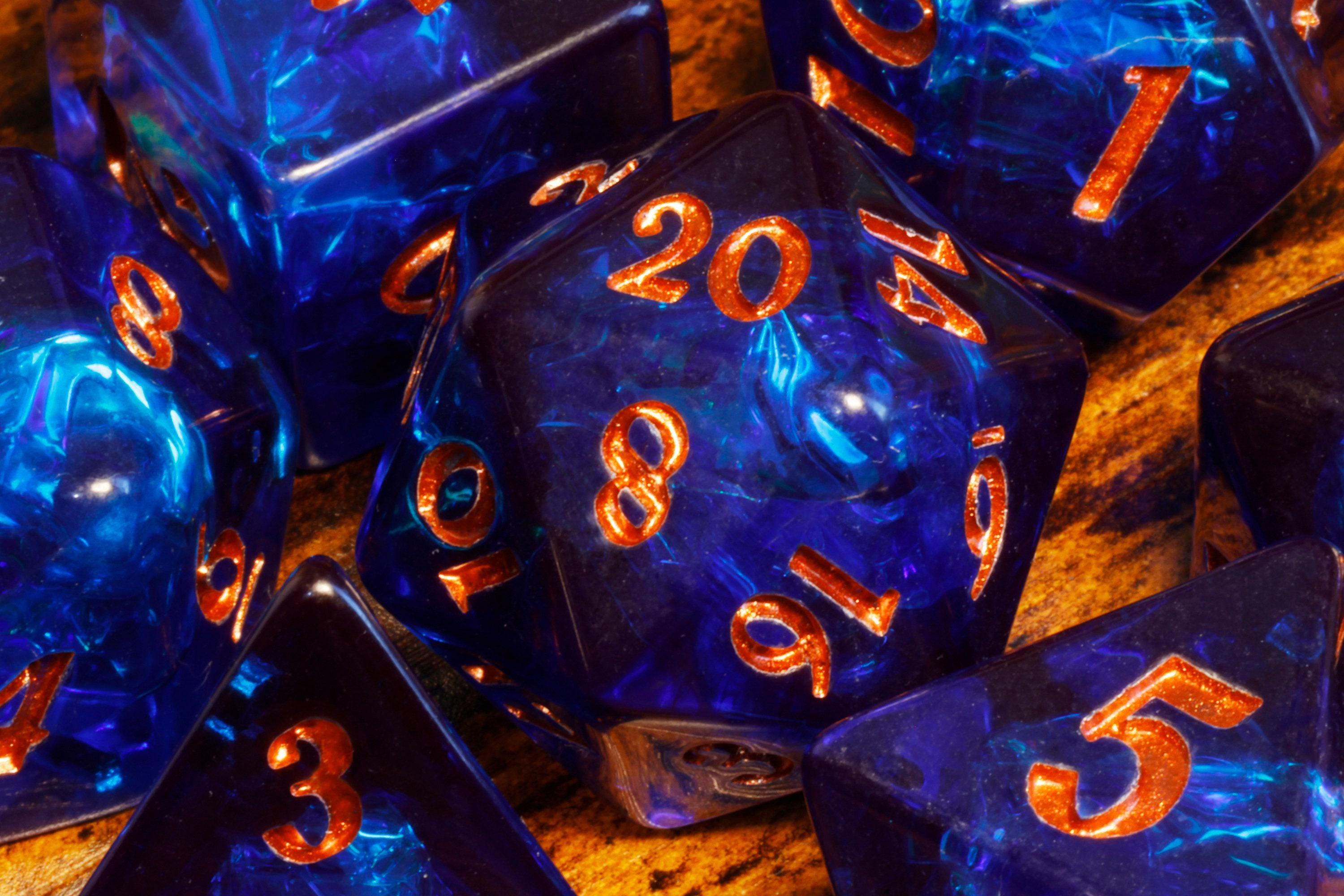Cobalt Opal Dice Set – Transparent Dark Blue with Holographic Inclusions & Glitter, TTRPG Game Kit for DnD and Role-Playing Games