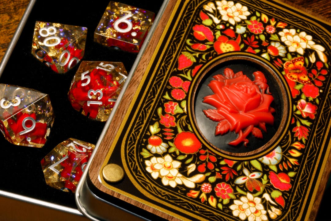 Eternal Rose Dice Box With Red Flowers Sharp Edge Dice Set for Dnd and ...