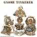 Gnome Tinkerer Dice, Steampunk dice set with gear inclusions, DND Dice copper bronze silver gold cog, Transparent, Exclusive Limited Edition
