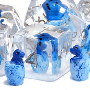 Blue Dragon Hatchling Dice Set – Baby Frost Dragon Egg on White Icy Layer, TTRPG Game Kit for DnD Role-Playing Games, Tabletop RPG Accessory
