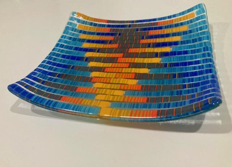 Teal and Orange Glass Stringer Plate - Etsy