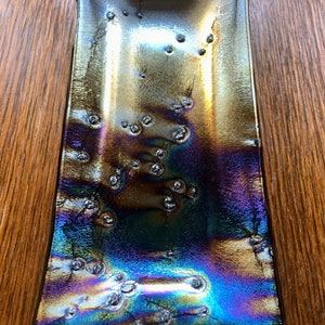 Iridescent Glass Plate with Frit Accents