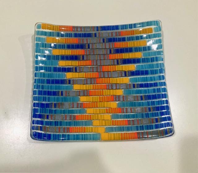 Teal and Orange Glass Stringer Plate - Etsy