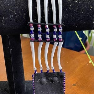 Dentalium bracelet on black leather