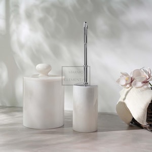 Natural Marble Bathroom Set, 2 Pieces, Marble Bathroom Bin, Marble Toilet Brush Holder, Marble Bathroom Set