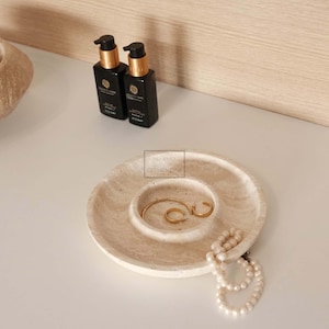 Bandeja de travertino de diseño, bandeja de mármol, 8,7&quot; (25 cm), bandeja para baño/cocina/perfume, día de la madre, regalo para el hogar, bandeja decorativa de travertino