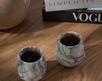 Marble Coffee Cup Set of 2, Natural Stone Espresso Cup Set, Coffee Lovers Gift,Marble Handmade Cups, Marble Home Gift, Handmade Espresso Cu