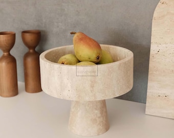 Large marble 8&quot; (20 cm) Footed Serving Bowl, natural travertine, real travertine, home gifts, gifts for her, beige Marble Bowl, Travertine