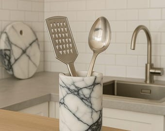 Marble Utensil Holder, Marble Kitchen Organizer, Marble Spoon Organizer, Marble Spoon Holder