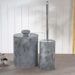 Natural Marble Bathroom Set, 2 Pieces, Marble Bathroom Bin, Marble Toilet Brush Holder, Marble Bathroom Set