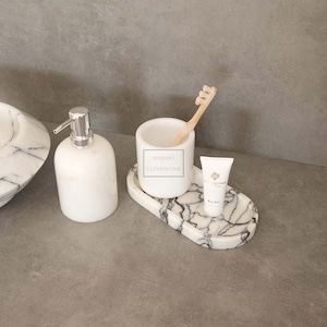 Natural Marble Bathroom Set, Marble Home Accessories, Marble Soap Dispenser, Soap Dish, Tray, Toothbrush Holder, Marble Bathroom Set
