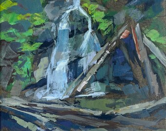 8" x 10", Acrylic Painting, Under the Falls at Moran. Or, message me your favorite photo and I'll paint it for you, same style and price!