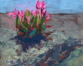 8" x 10", Acrylic Painting, Methow Valley Tulips. Or, message me your favorite photo and I'll paint it for you, same style and price!
