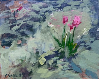 8" x 10", Acrylic Painting, Tulip Drought. Or, message me your favorite photo and I'll paint it for you, same style and price!