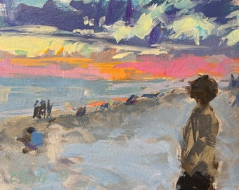 8" x 10", Acrylic Painting, San Diego Sunset Beach. Or, message me your favorite photo and I'll paint it for you, same style and price!