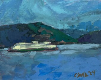 8" x 10", Acrylic Painting, Ferrying Across the Sound. Or, message me your favorite photo and I'll paint it for you, same style and price!