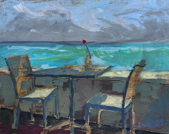 8" x 10", Acrylic Painting, Our Table in Cancun. Or, message me your favorite photo and I'll paint it for you, same style and price!