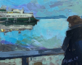 8" x 10", Acrylic Painting, Ferry Docked at La Conner. Or, message me your favorite photo and I'll paint it for you, same style and price!