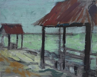 8" x 10", Acrylic Painting, Shelter at the Gulf. Or, message me your favorite photo and I'll paint it for you, same style and price!