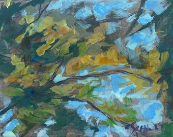8" x 10", Acrylic Painting, High in the Trees. Or, message me your favorite photo and I'll paint it for you, same style and price!