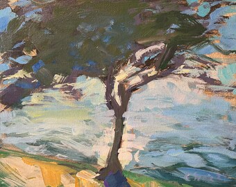 8" x 10", Acrylic Painting, West Seattle Tree Eclipse. Or, message me your favorite photo and I'll paint it for you, same style and price!