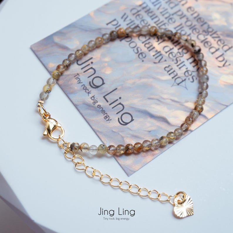 Golden Rutilated Quartz Dainty Beaded Bracelet & Crystal Meaning