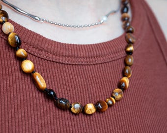 Tigerauge Halskette Choker Sterling Silber, Choker Halskette, Natürliches Gold & Braune Edelstein Kette, Handgemachtes Schmuck Geschenk für Sie