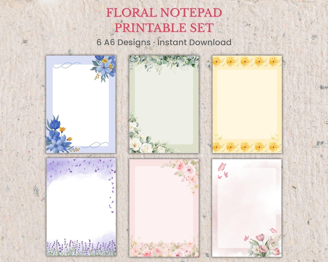 Floral Notepad Printable Set | 6 A6 Designs | Minimal Floral Notes ...