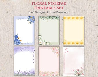 Floral Notepad Printable Set | 6 A6 Designs | Minimal Floral Notes | Instant Download