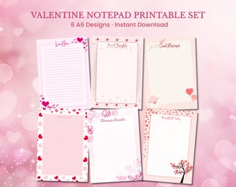 Valentine's Notepad Printable Set | Floral & Heart A6 Notes (Instant Download)