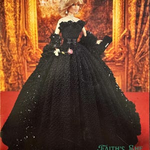 Princess Diana 1981 Engagement Dress vintage digital crochet pattern British Royal History Gown for Collector Doll Princess of Wales. 2 PDFs