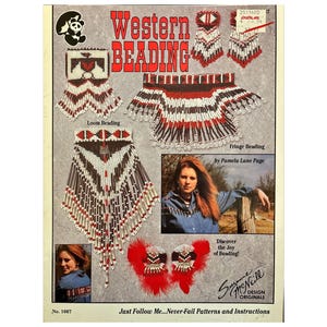 May include: A vintage craft book with a red, white, and brown beaded necklace on the cover. The book title is "Western Beading" and the subtitle is "Just Follow Me...Never-Fail Patterns and Instructions".