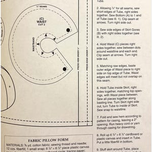 May include: A page from "The Society Gazette" featuring instructions for a fabric pillow form. The page includes diagrams with dashed lines, measurements in inches, and text detailing the sewing process, including materials needed.