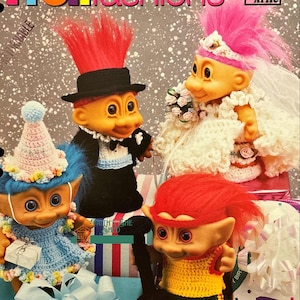 Troll Fashions vintage digital crochet pattern seasonal outfits everyday wear and accessories to complete the look for 8&quot; troll dolls