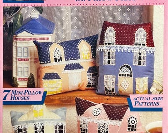 Fabric Craft on Pillow Place DIGITAL DOWNLOAD Sewing Pattern Trim a readymade pillow with a little house. Easily Done. Actual size Patterns