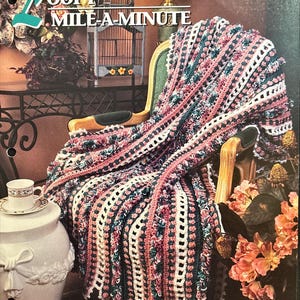Loopy Mile-A-Minute Afghan DIGITAL DOWNLOAD in English VTG. Crochet with Worsted Weight Yarn