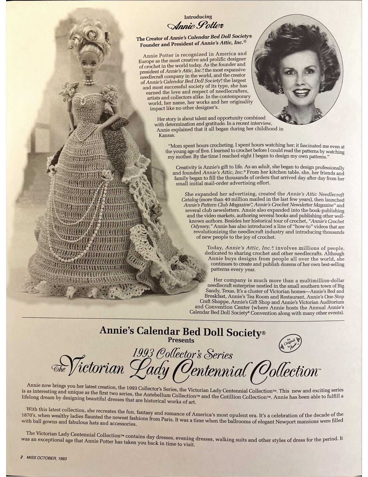 Miss October 1993 Digital Crochet Pattern Annies Calendar Bed Doll ...
