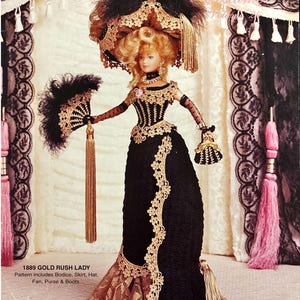 1889 Gold Rush Lady digital Häkelanleitung enthält Mieder, Rock, Hut, Fan Geldbörse und Stiefel Sammler Kostüm von Paradise Journals